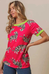 BiBi Big Tiger Print Jersey Contrast Ringer Top 100100215151725 27 Affordable Fashion Under $100 Jerry's Apparel 