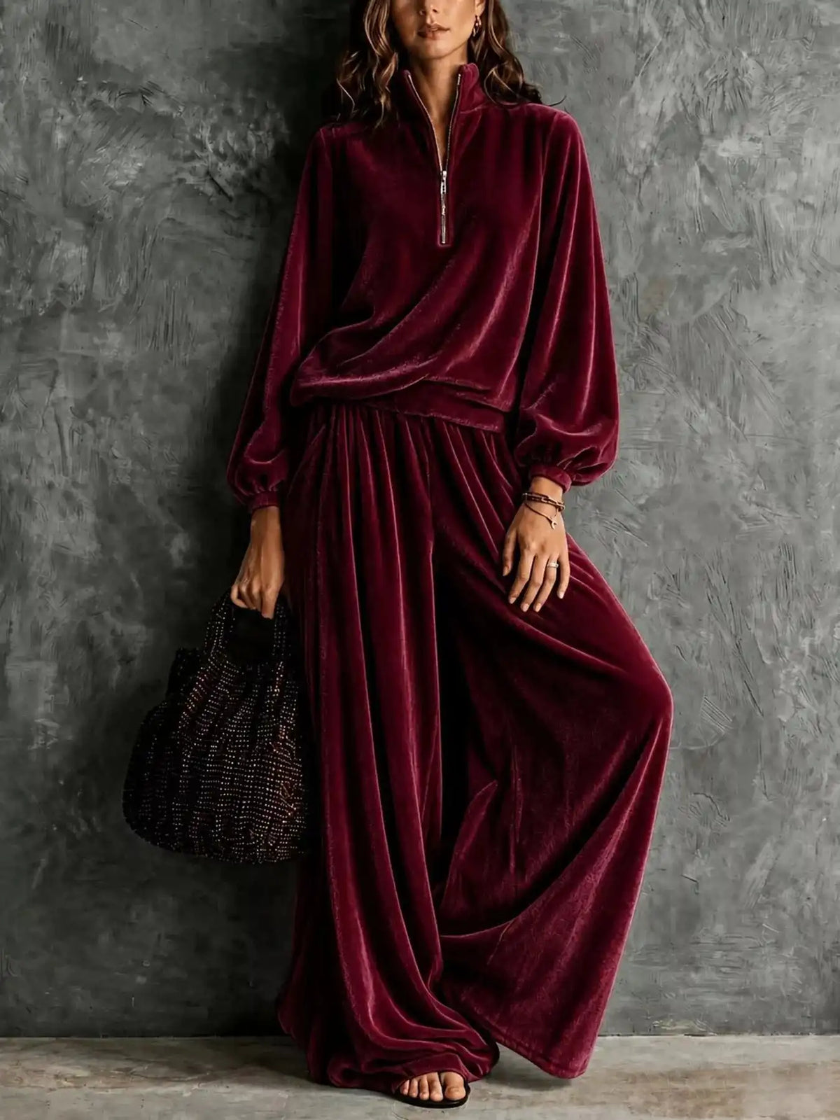 Quarter-Zip Sweatshirt and Wide-Leg Pants 101001764469874 74 Affordable Fashion Under $100 Jerry's Apparel 