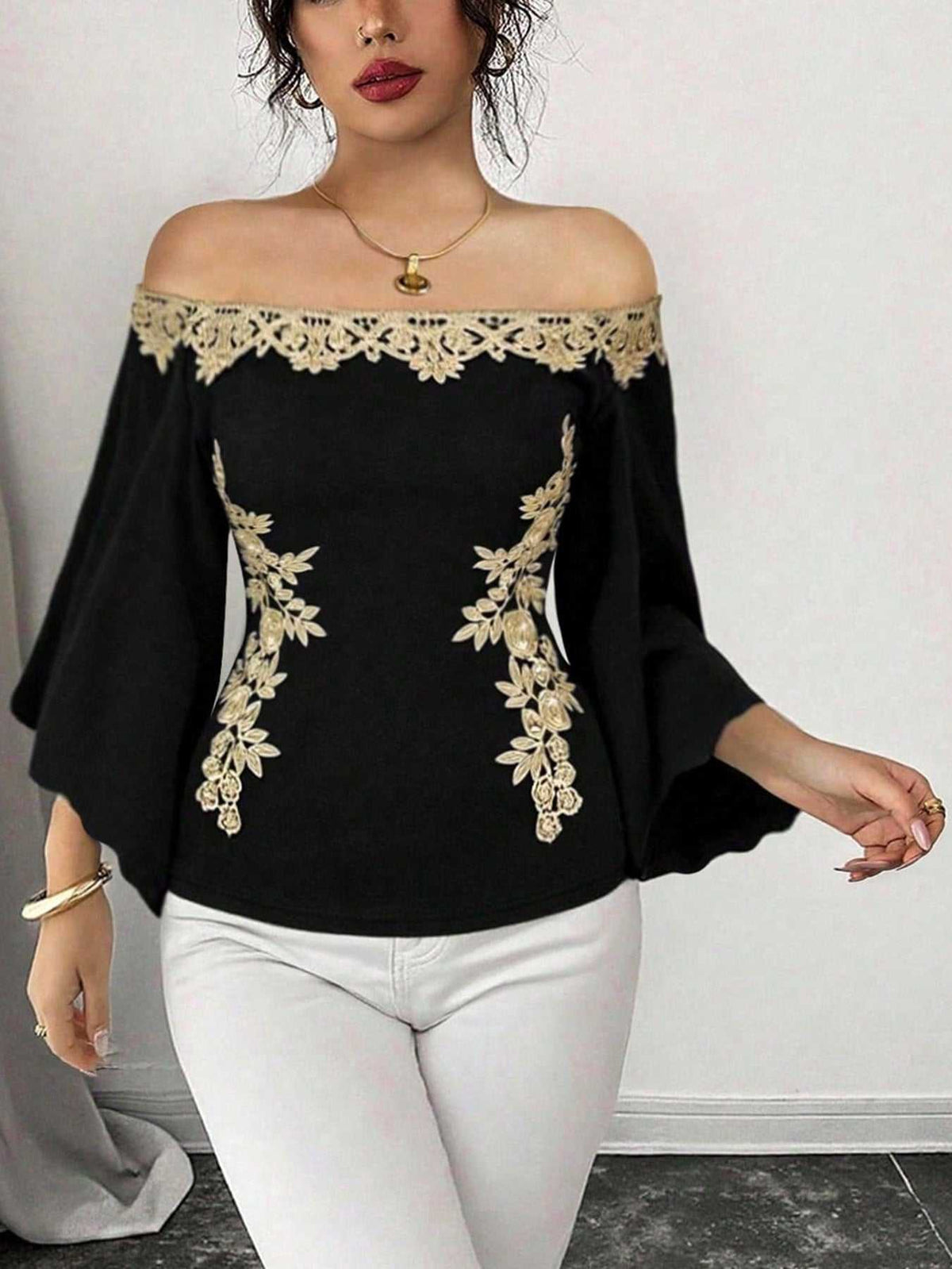 Off-Shoulder Embroidered Bell Sleeve Top 100100586082672 31 Affordable Fashion Under $100 Jerry's Apparel 