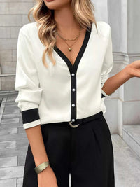 Contrast Trim V-Neck Blouse 100100008554468 36 Affordable Fashion Under $100 Jerry's Apparel 