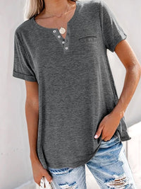 Full Size Notched Short Sleeve T-Shirt Plus Size