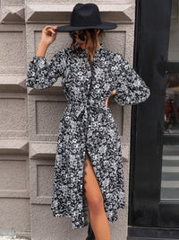 Perfee Lace Detail Printed Long Sleeve Midi Dress