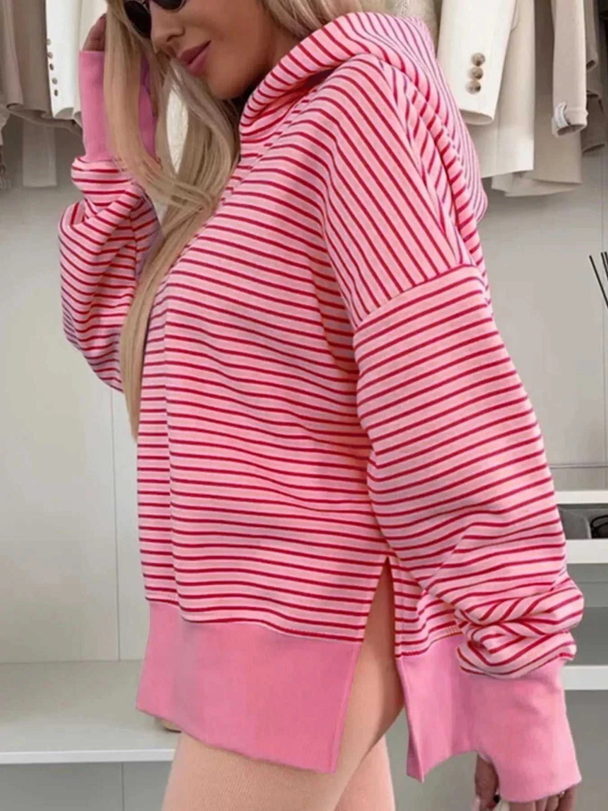 Striped Oversized Hoodie with Kangaroo Pocket 100100971581599 52 Affordable Fashion Under $100 Jerry's Apparel 