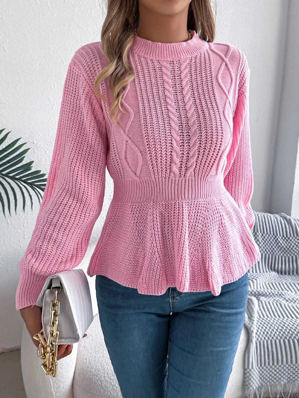 Cable Knit Peplum Sweater 101002224335272 37 Affordable Fashion Under $100 Jerry's Apparel 