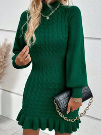 Cable Knit Mock Neck Ruffle Hem Sweater Dress 101002613373498 59 Gifts for Her Jerry's Apparel 