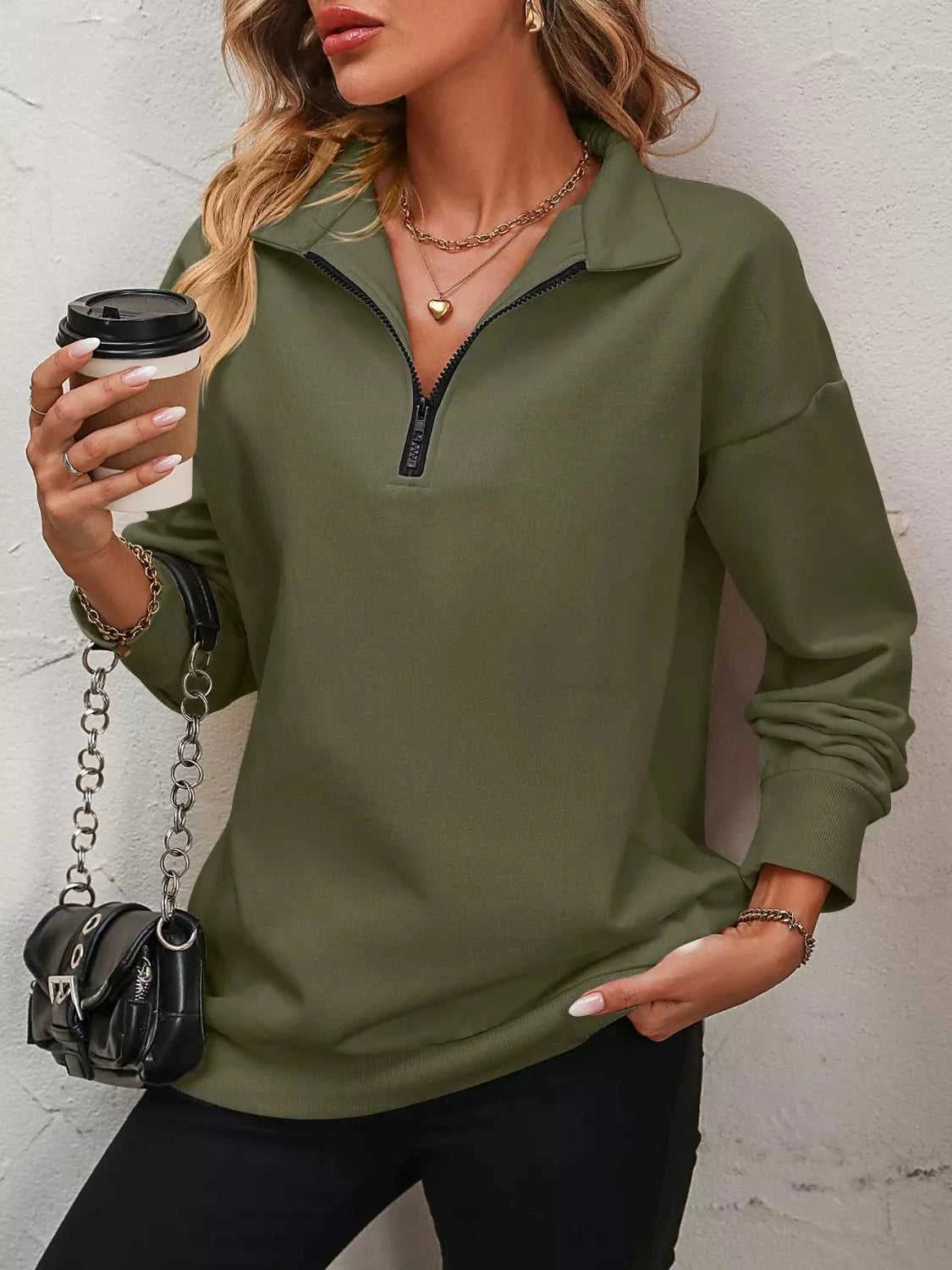 Quarter Zip Dropped Shoulder Sweatshirt 100100362581547 41 Affordable Fashion Under $100 Jerry's Apparel 