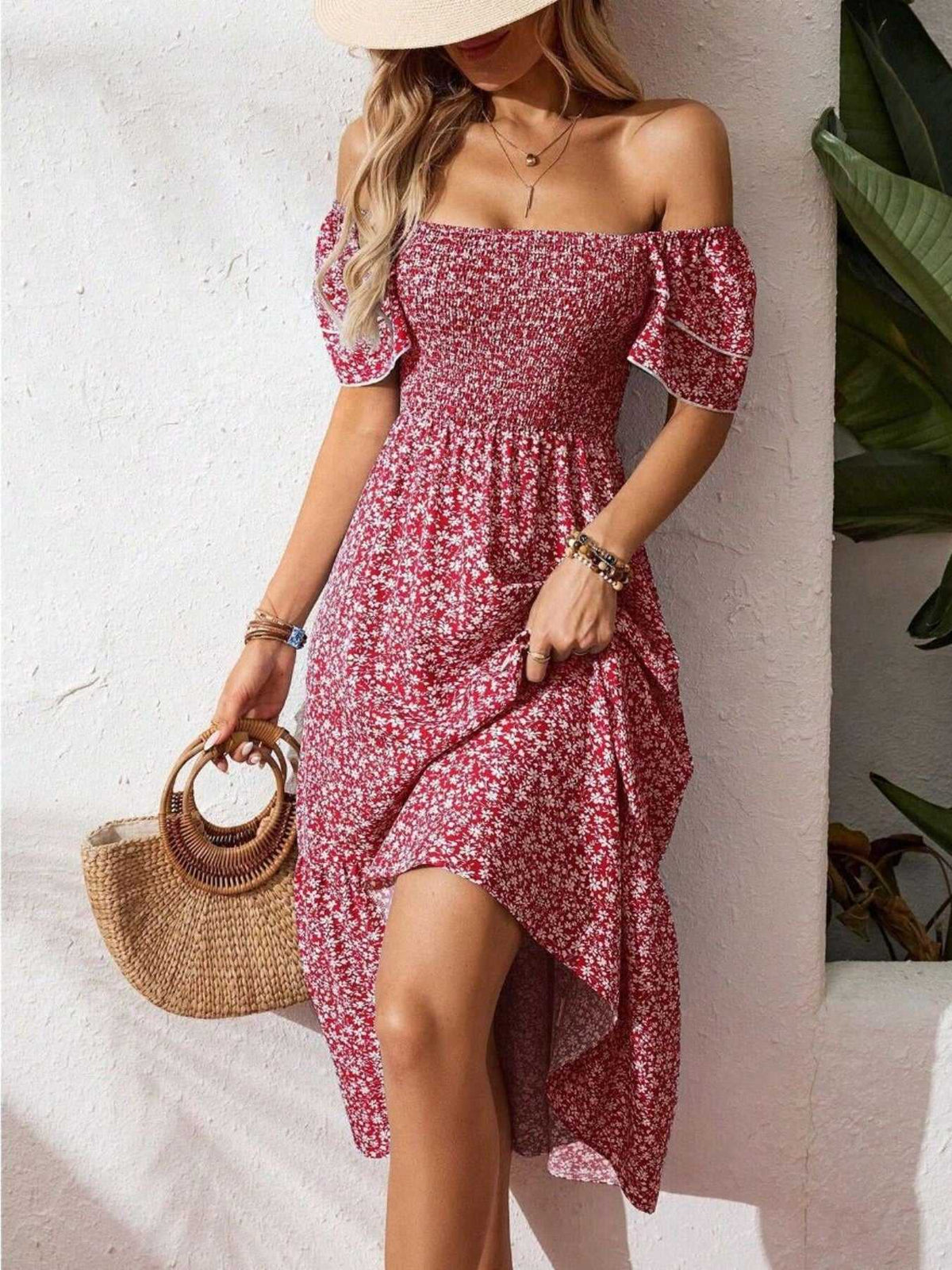 Floral Print Smocked Ruffle Sleeves Dress 100100039252836 42 Affordable Fashion Under $100 Jerry's Apparel 