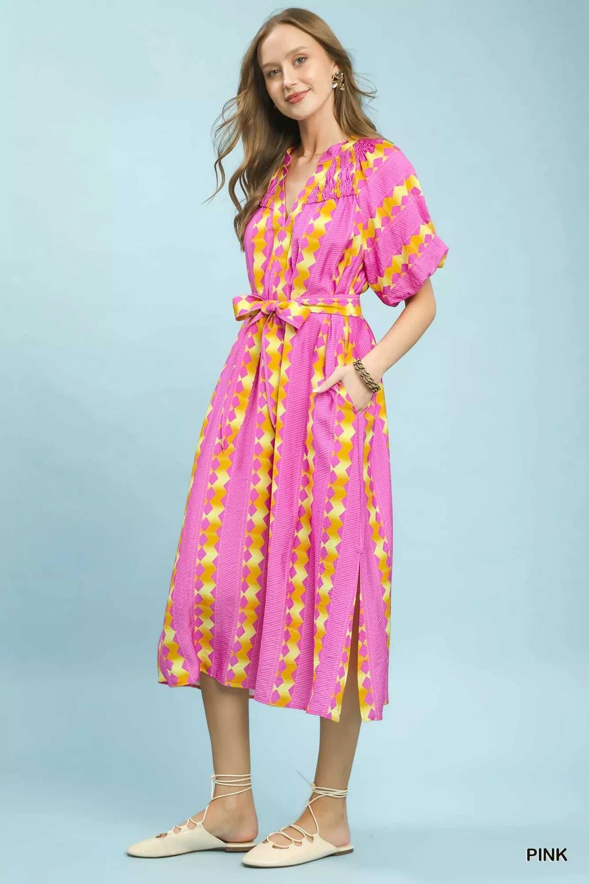 Umgee Geo Stripe Smocked Waist Tie Dress 100100508391124 66 Affordable Fashion Under $100 Jerry's Apparel 