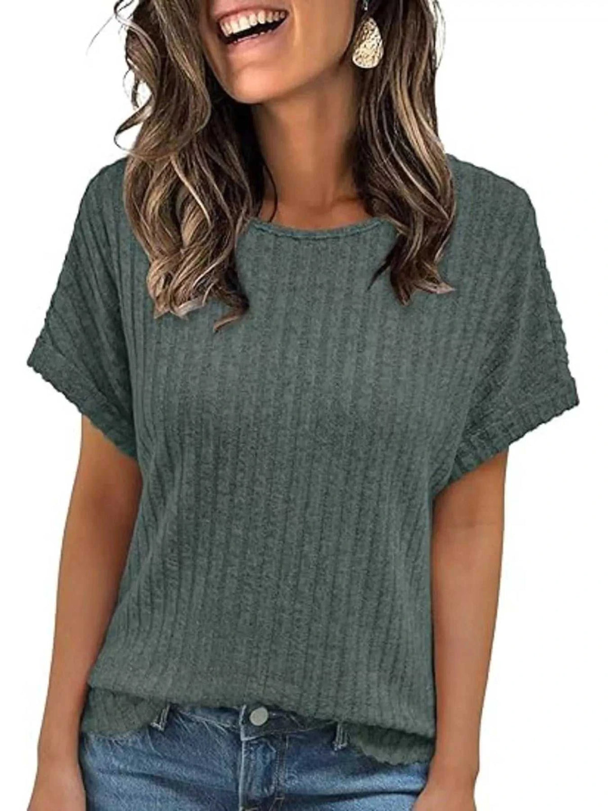 Casual Ribbed Knit Short Sleeve T-Shirt 100100691365915 25 Affordable Fashion Under $100 Jerry's Apparel 