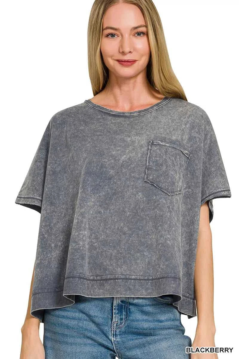 Zenana Acid Washed Round Neck Short Sleeve Oversized T-Shirt 100100271511497 25 Affordable Fashion Under $100 Jerry's Apparel 