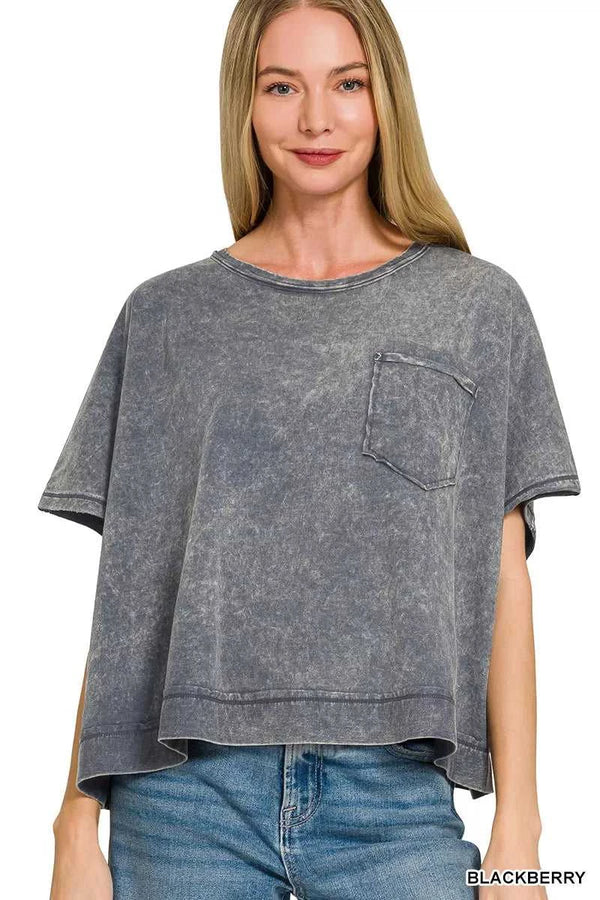 Zenana Acid Washed Round Neck Short Sleeve Oversized T-Shirt 100100271511497 25 Affordable Fashion Under $100 Jerry's Apparel 