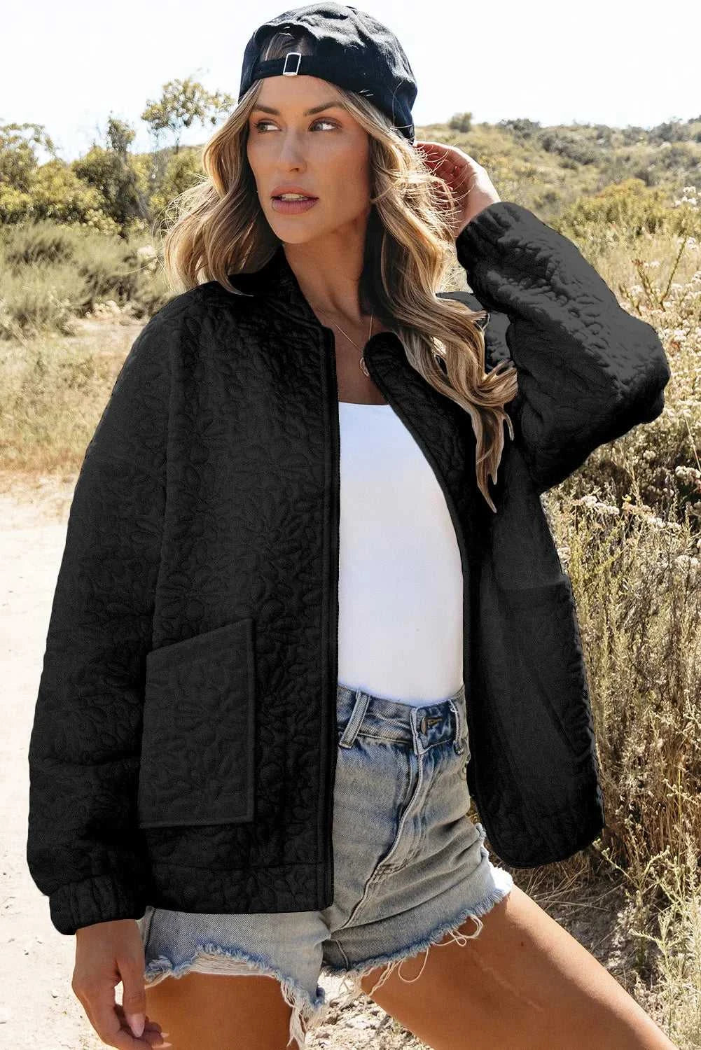 Baseball Collar Floral Quilted Jacket 100100621921818 62 Affordable Fashion Under $100 Jerry's Apparel 