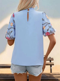 Perfee Embroidered Mock Neck Puff Sleeve Blouse 100100917971090 28 Affordable Fashion Under $100 Jerry's Apparel 
