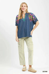 Umgee Embroidered Denim Puff Sleeve Top 100100310881935 60 Affordable Fashion Under $100 Jerry's Apparel 