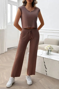 Devine Ribbed Round Neck Top and Pants Set 100100643541406 76 Affordable Fashion Under $100 Jerry's Apparel 