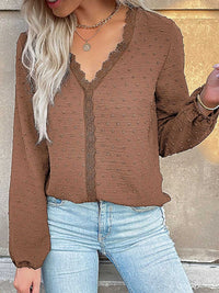 Lace Detail V-Neck Long Sleeve Blouse 100100219485344 33 Affordable Fashion Under $100 Jerry's Apparel 