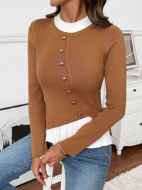 Decor Button Contrast Hem Knit Top 100100315297138 47 Affordable Fashion Under $100 Jerry's Apparel 
