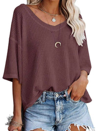 Waffle Knit V-Neck Short Sleeve T-Shirt 100100993990875 26 Affordable Fashion Under $100 Jerry's Apparel 