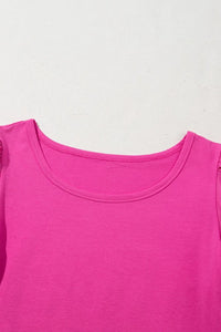 Casual Round Neck Bubble Sleeve T-Shirt