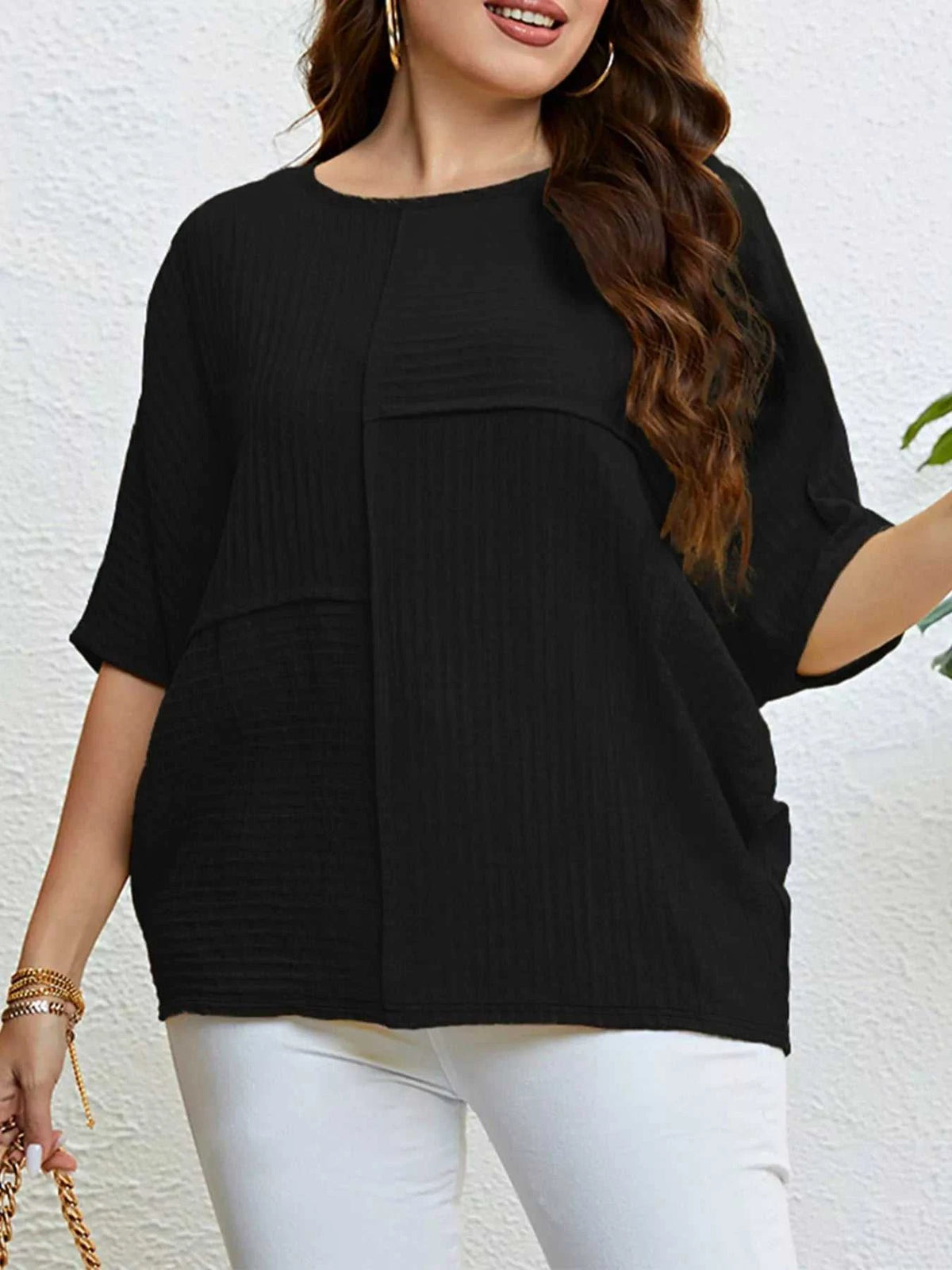 Plus Size Relaxed Fit Textured Half Sleeve T-Shirt 100100875725942 35 Affordable Fashion Under $100 Jerry's Apparel 