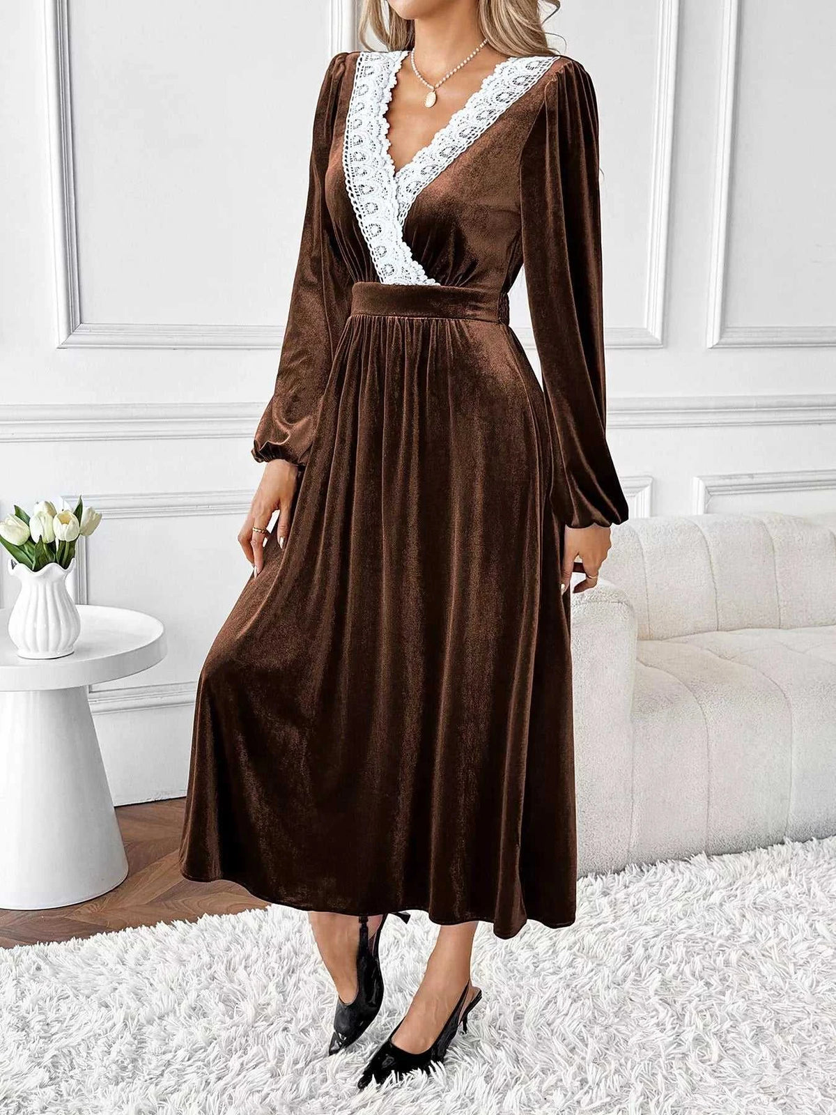 Velvet A-Line Dress with Lace Trim 100100822255548 50 Affordable Fashion Under $100 Jerry's Apparel 