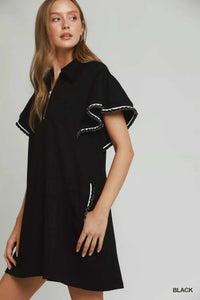 Umgee Half Zip Ruffle Rib Band Butterfy Sleeve Mini Dress with Pockets 100100106251802 53 Affordable Fashion Under $100 Jerry's Apparel 