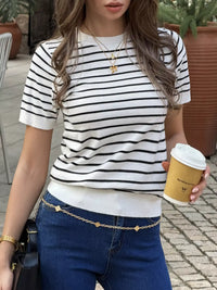 Striped Short-Sleeve Knit Top 101002443326699 45 Jerry's Apparel 