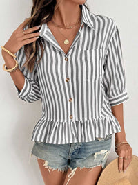 Striped Ruffle Hem Button-Down Shirt 100100634757459 44 Affordable Fashion Under $100 Jerry's Apparel 