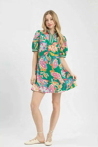 Umgee Jacquard Paisley Print Puff Sleeve Tunic Dress 100100552021964 53 Affordable Fashion Under $100 Jerry's Apparel 