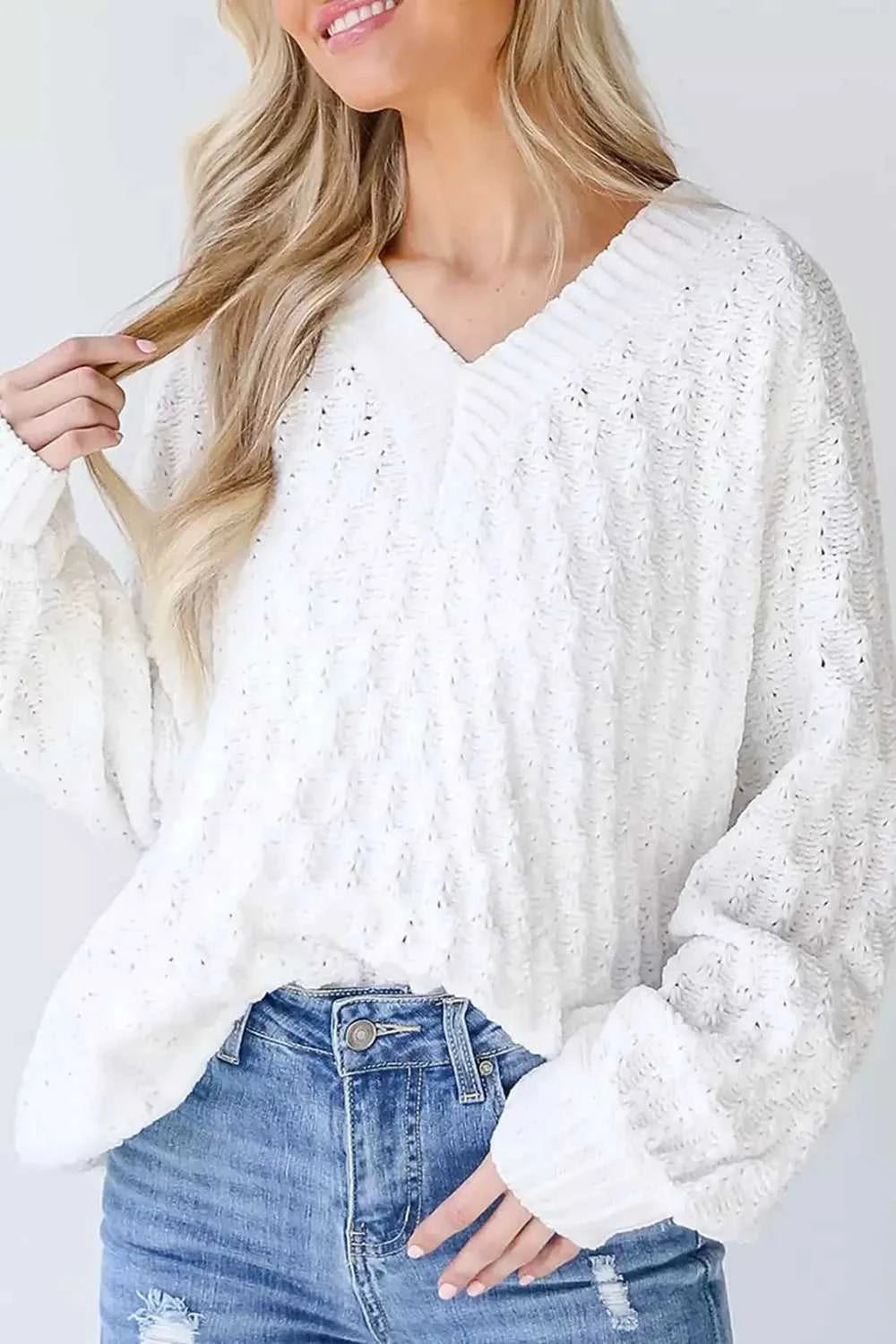 Textured V-Neck Long Sleeve Sweater 100100433911616 46 Affordable Fashion Under $100 Jerry's Apparel 