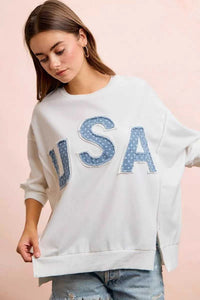 BiBi 4th Of July Usa Letter Patchwork French Terry Top 100100635501873 52 Gifts for Her Jerry's Apparel 