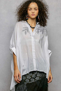 POL Button Down Embroidered Floral High-Low Hem Shirt 100100387921484 45 Affordable Fashion Under $100 Jerry's Apparel 