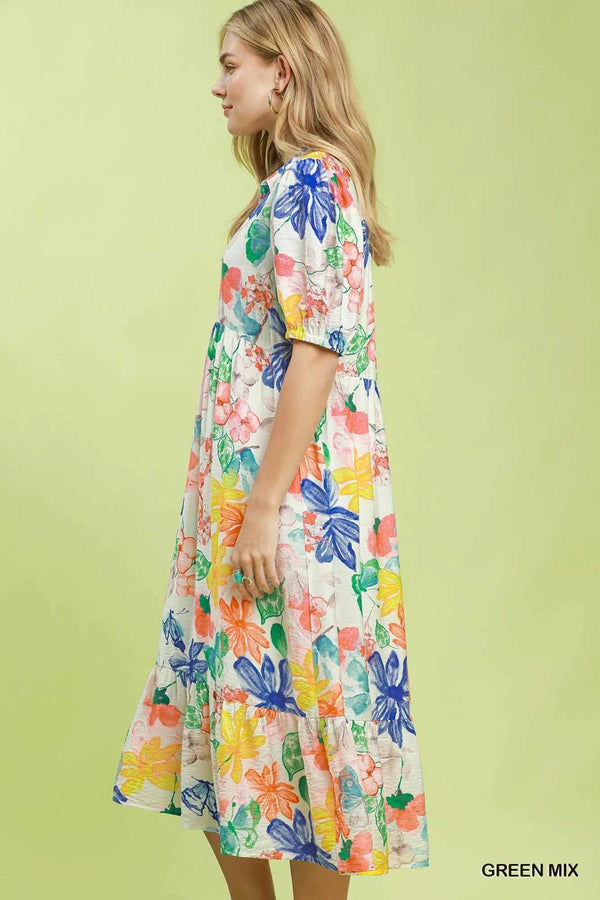 Umgee Watercolor Floral Tiered Midi Dress 100100802011336 62 Affordable Fashion Under $100 Jerry's Apparel 