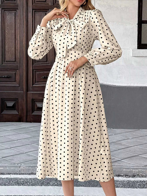 Polka Dot Tie Front Long Sleeve Midi Dress 100100412285779 42 Gifts for Her Jerry's Apparel 