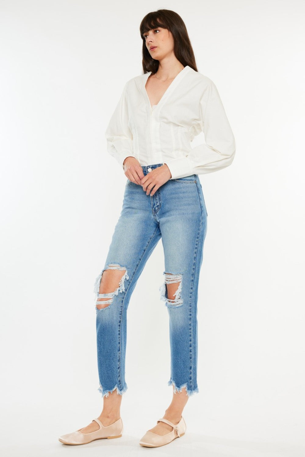 Distressed Frayed Hem Cropped Jeans