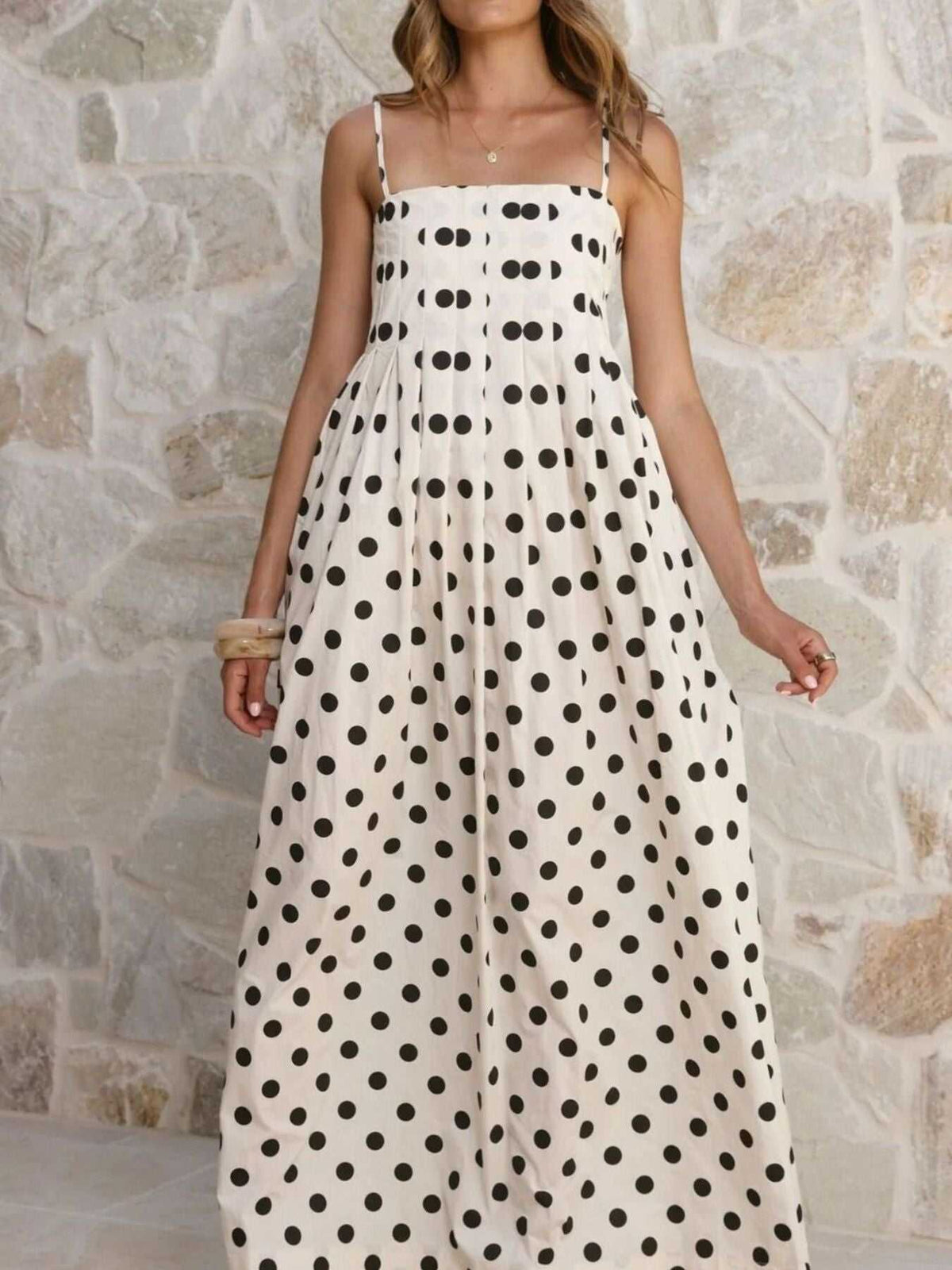 Polka Dot Pleated Detail Maxi Dress 100100737437161 50 Affordable Fashion Under $100 Jerry's Apparel 