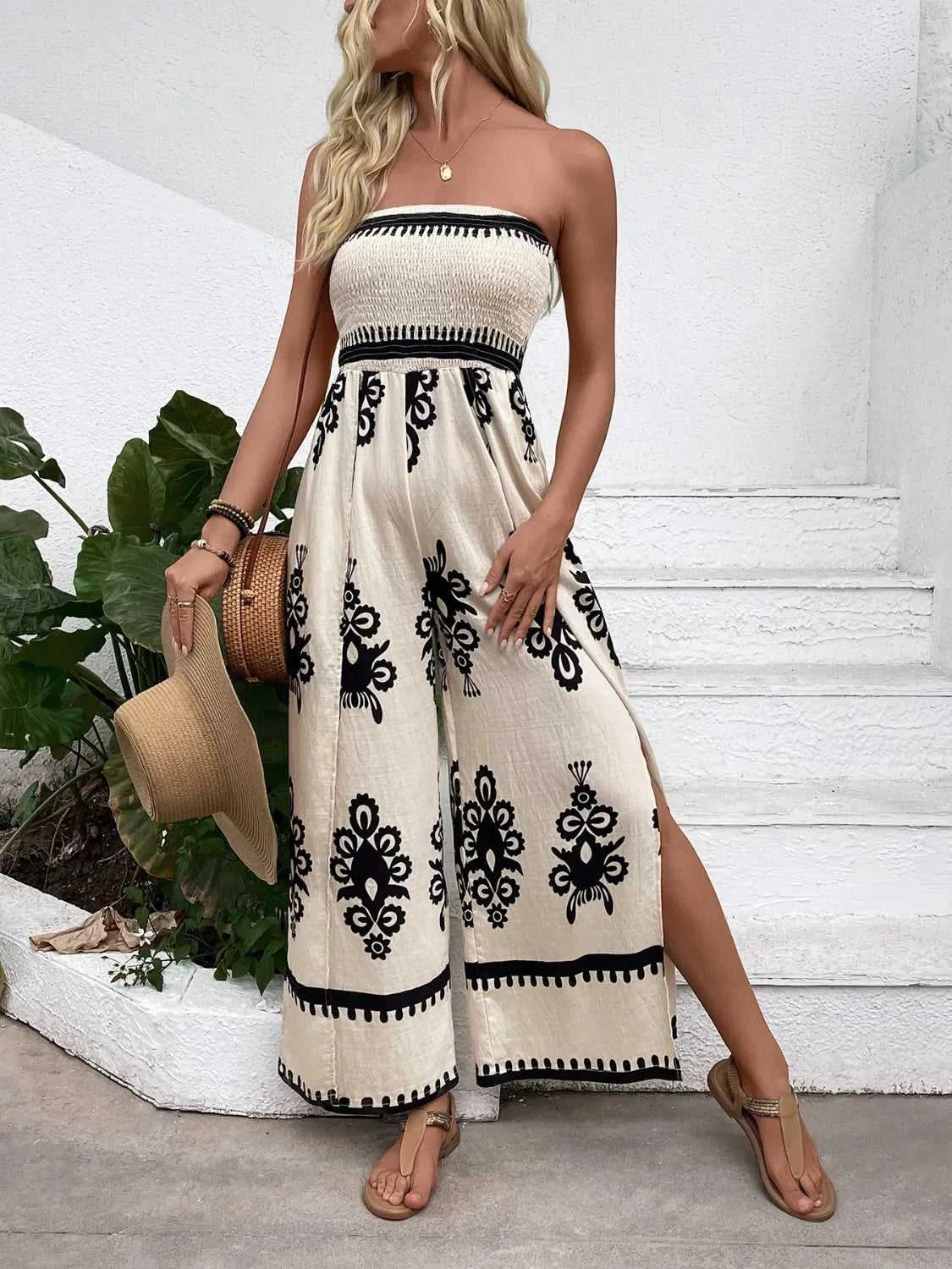 Smocked Printed Wide Leg Jumpsuit 100100237311623 40 Affordable Fashion Under $100 Jerry's Apparel 