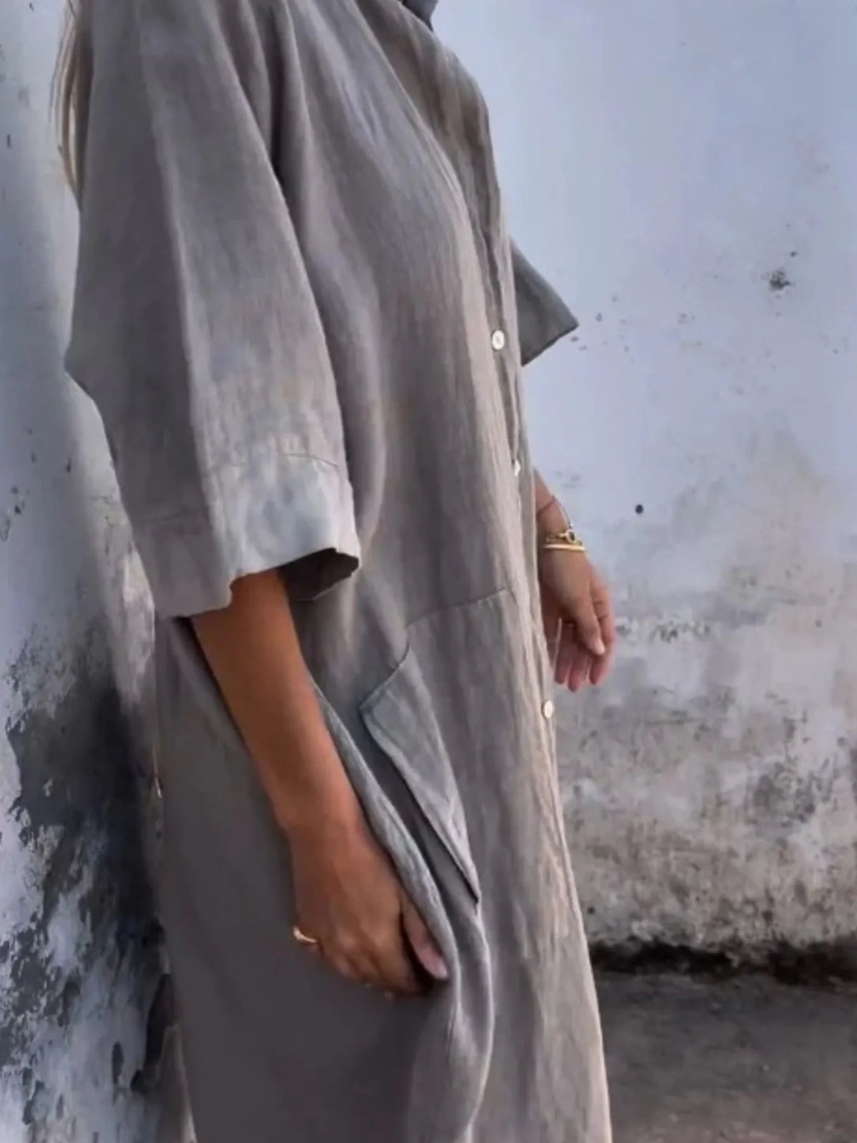 Full Size Casual Linen Button-Down Shirt Dress Plus Size