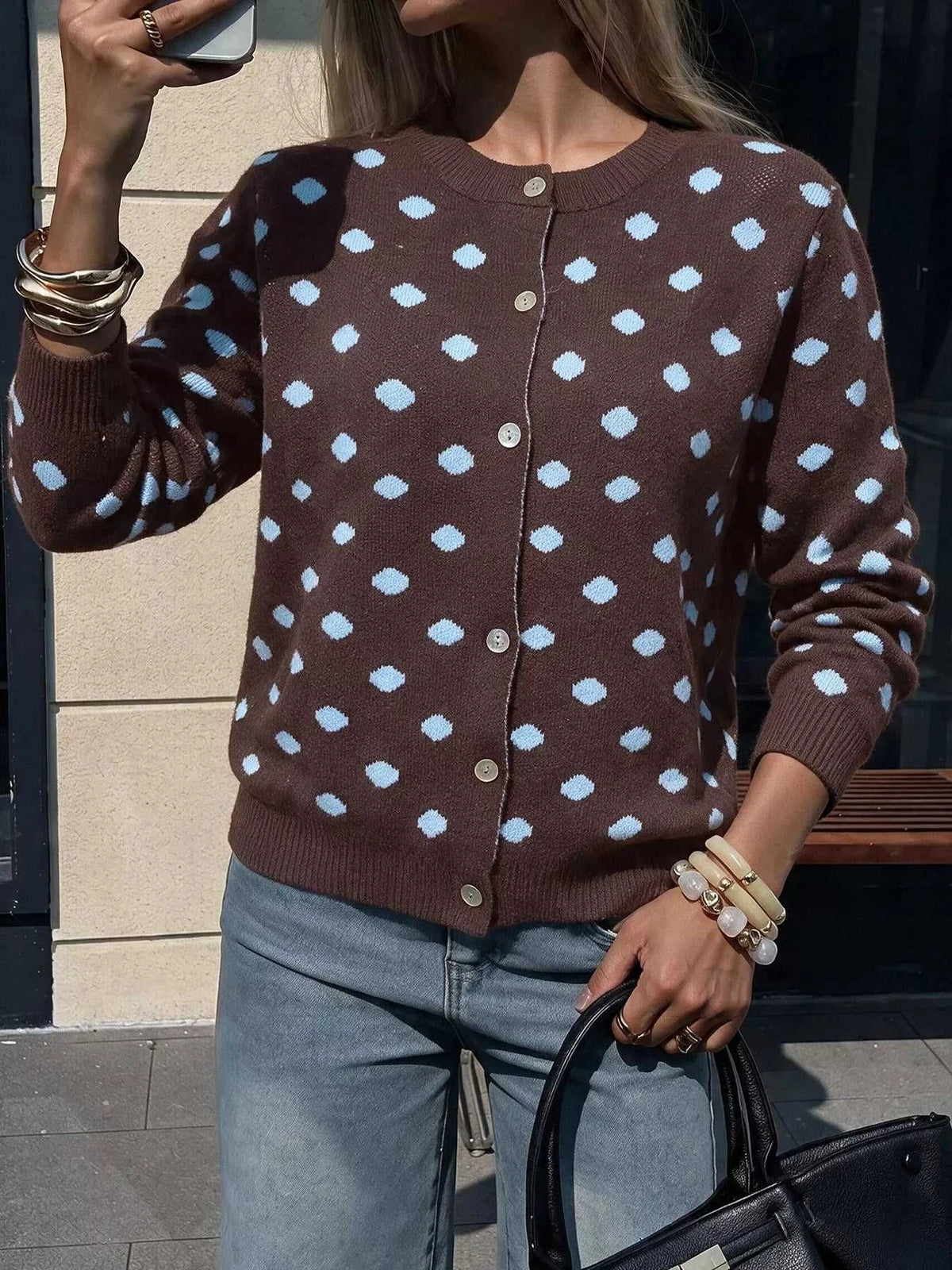 Polka Dot Button Up Cardigan 100100455414411 44 Affordable Fashion Under $100 Jerry's Apparel 