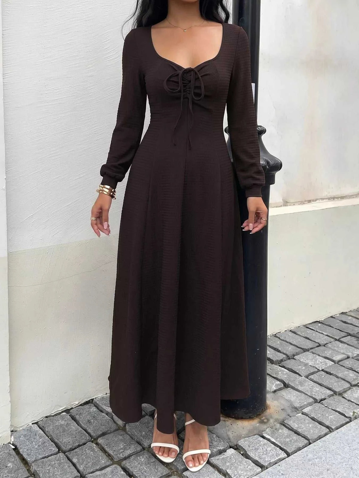 Long Sleeve Tie-Front Maxi Dress 100100542655750 37 Affordable Fashion Under $100 Jerry's Apparel 