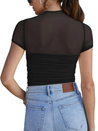 Mesh Mock Neck Short Sleeve T-Shirt