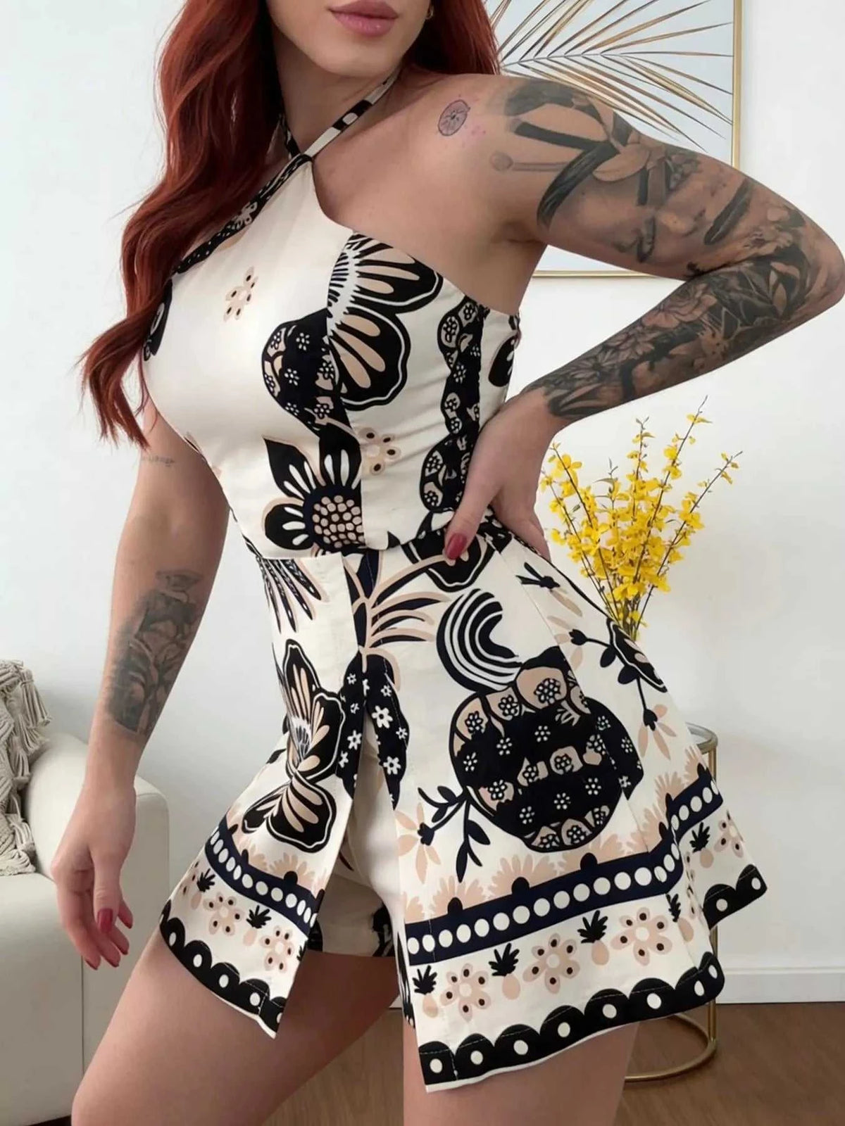 Floral Print Halter Neck Romper 100100337489375 86 Women's Romper Affordable Fashion Under $100 Jerry's Apparel 