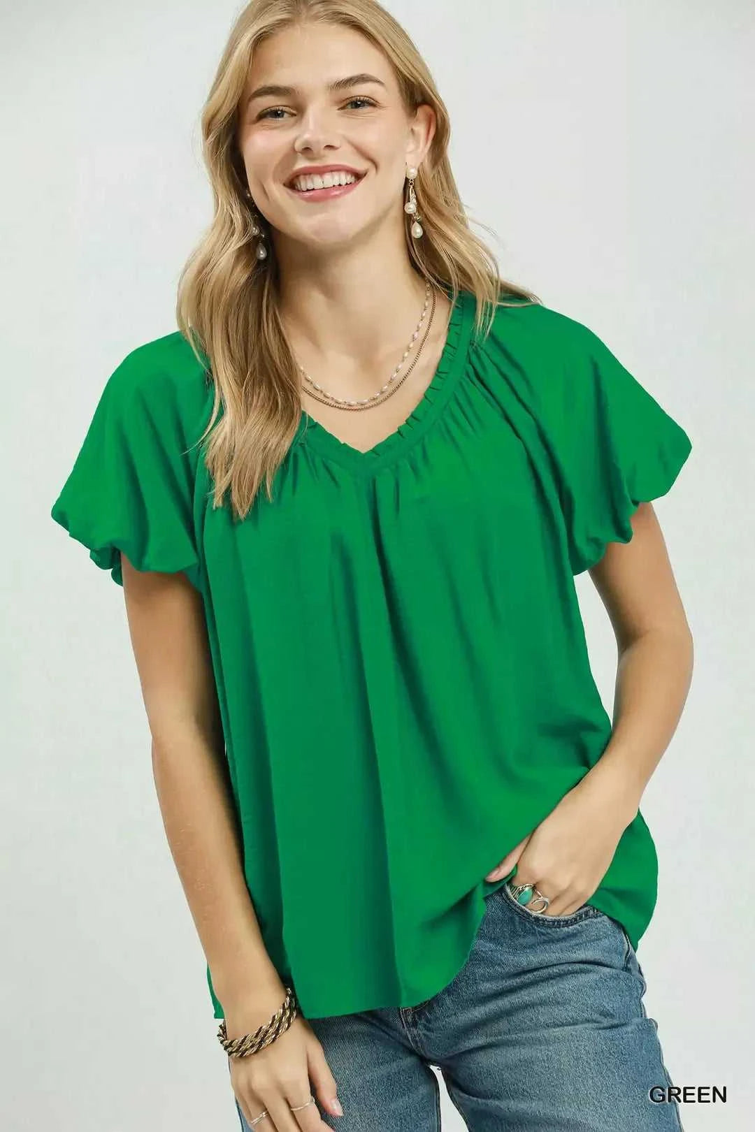 Umgee Gathered V-Neck Top 100100167581635 49 Affordable Fashion Under $100 Jerry's Apparel 
