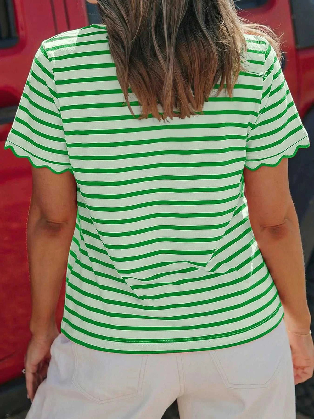 Striped Scallop-Trimmed Round Neck T-Shirt 100100886691619 28 Affordable Fashion Under $100 Jerry's Apparel 