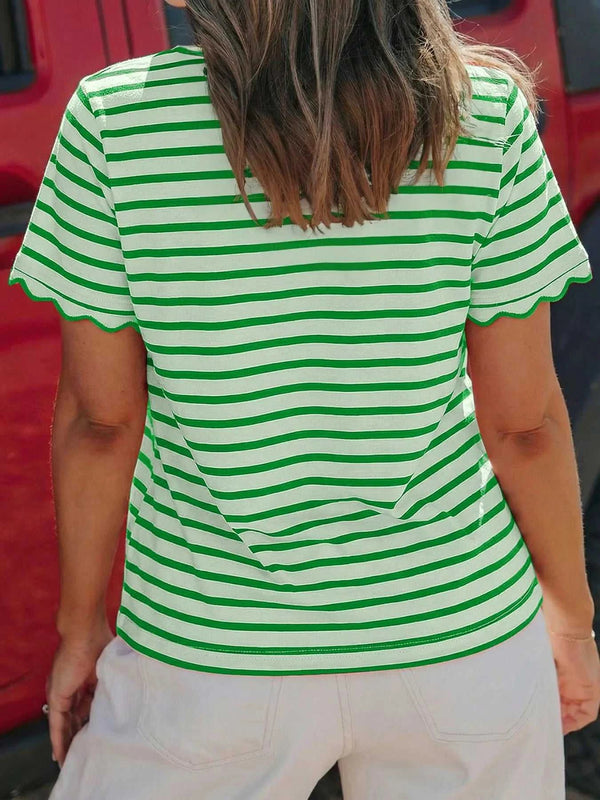 Striped Scallop-Trimmed Round Neck T-Shirt 100100886691619 28 Affordable Fashion Under $100 Jerry's Apparel 