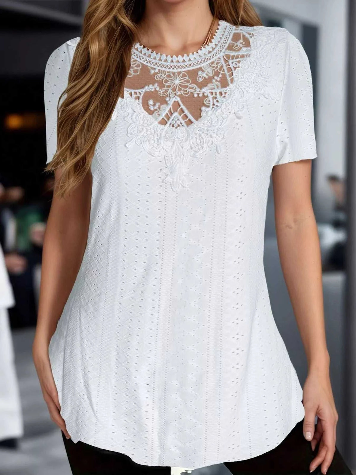 Lace Detail Eyelet Short Sleeve Top 100100884123808 38 Affordable Fashion Under $100 Jerry's Apparel 