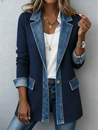 Full Size Denim Trim Ribbed Knit Jacket Plus Size 101001578991997 43 Affordable Fashion Under $100 Jerry's Apparel 