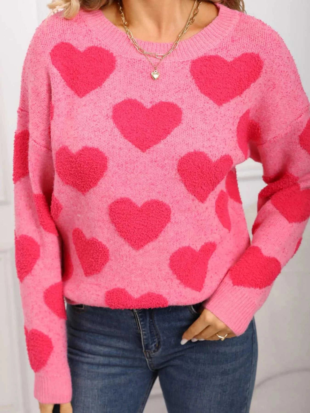Valentine's Day Heart Pattern Round Neck Sweater 100100539364002 49 Affordable Fashion Under $100 Jerry's Apparel 