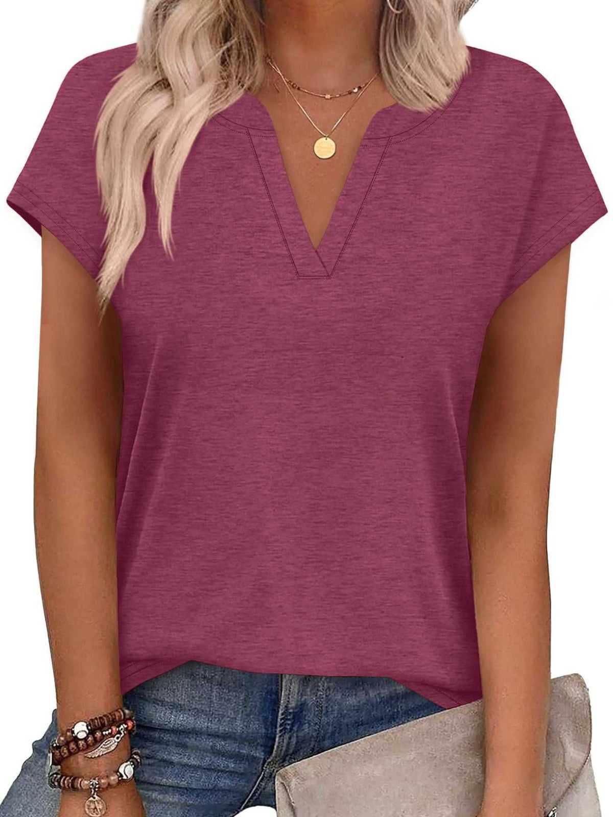 Notched Short Sleeve T-Shirt 100100058945563 25 Affordable Fashion Under $100 Jerry's Apparel 