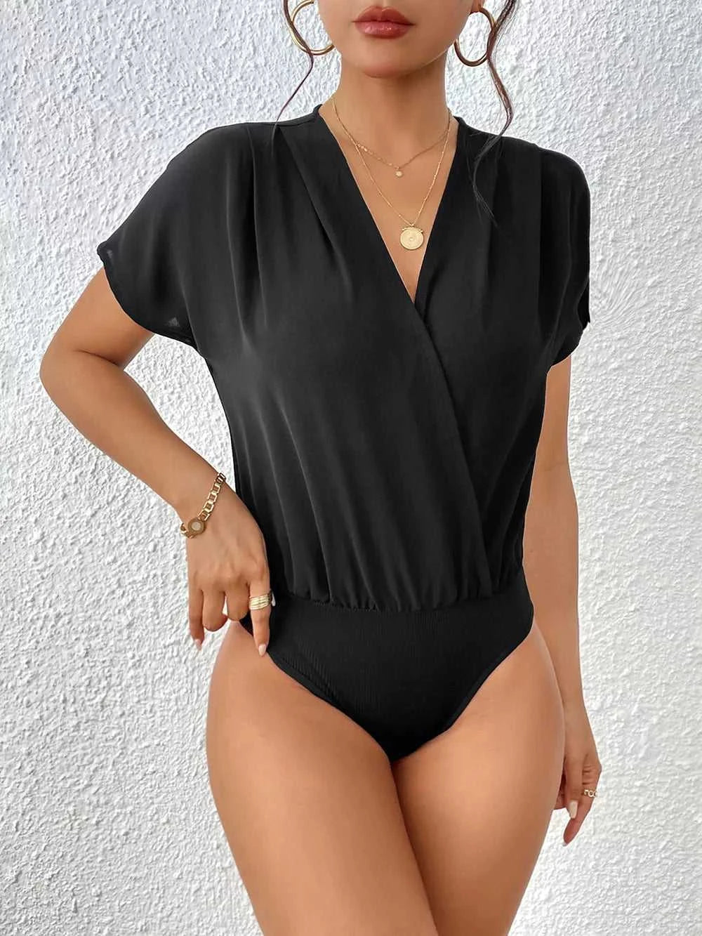 Perfee Surplice Short Sleeve Ruched Bodysuit 100100315761284 27 Affordable Fashion Under $100 Jerry's Apparel 